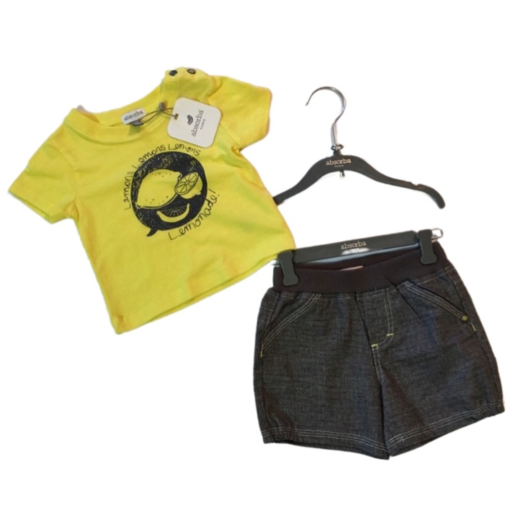 Absorba Paris Lemonade Tee & Shorts 3-6mo NWT